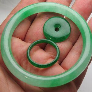 "Natural Jade bangle +   REE Jade Ring & Jade Donut 57mm "